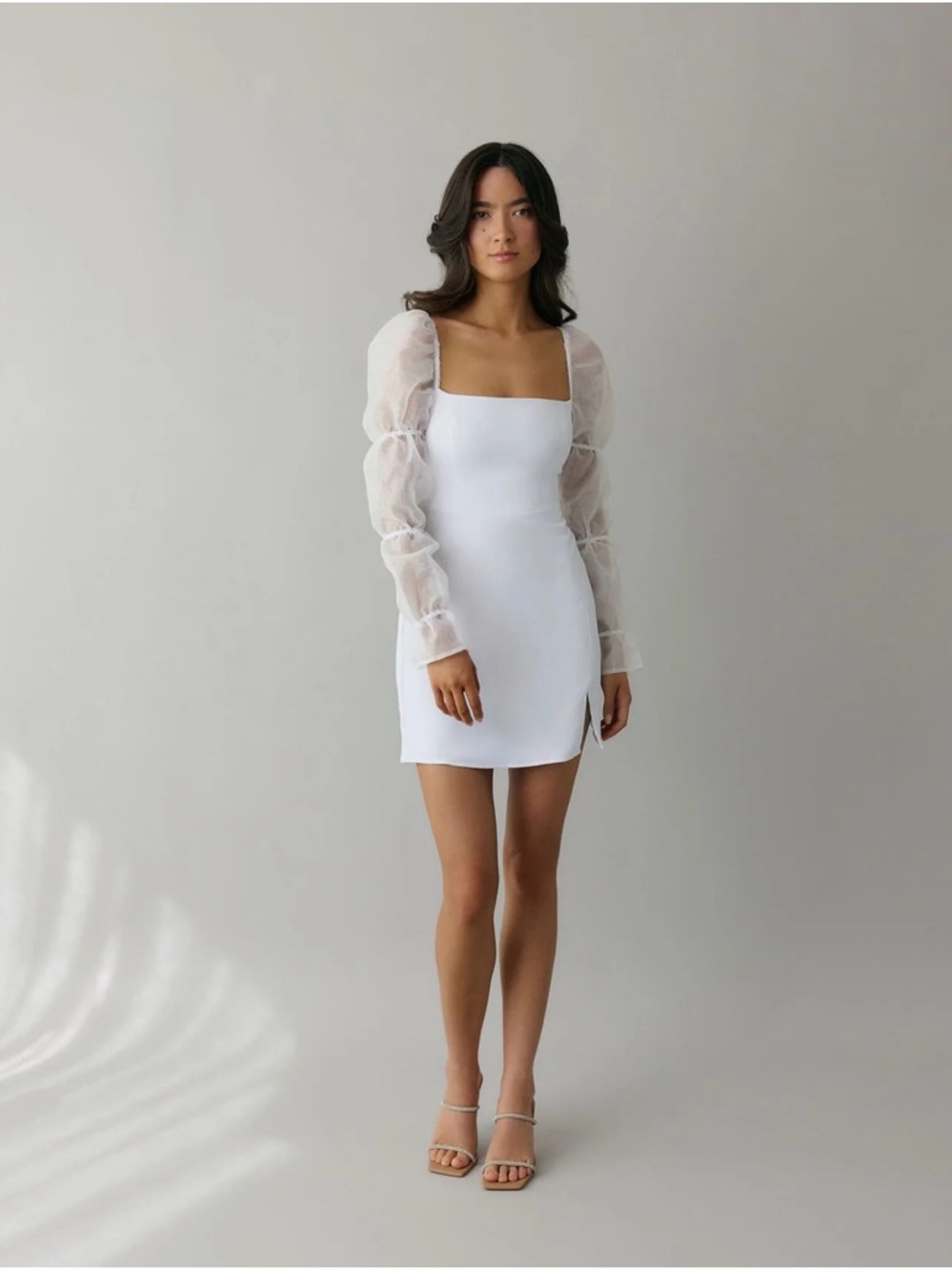 Park & Fifth Leslie White Square-Neck Puff Sleeve Mini Dress